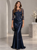 Lace Bodice Satin Mermaid Prom Maxi Dress
