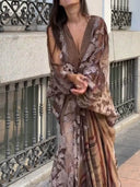 Elegant Lace Overlay V-Neck Chiffon Maxi Dress