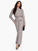 Boat Neck Pleated Slim Fit Maxi Dress