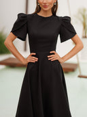 Elegant High-neck Bud Sleeve Midi Dress