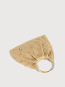 Beaded Woven Straw Ring Handle Handbag