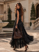 Elegant Ruffled Tulle Maxi Dress