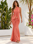 Elegant Open-Back Chiffon Maxi Dress