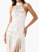 Elegant Sequin Backless Sleeveless Fringe Maxi Dress