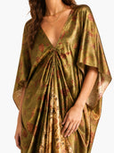 Retro Floral Print Satin Long Kaftan Dress