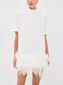 Elegant Feather Trim Top & Mesh Skirt Two-Piece Set