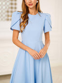Elegant High-neck Bud Sleeve Midi Dress