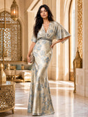 Elegant Floral  Flutter Sleeve Mermaid Maxi Dress