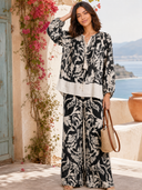Monochrome Tropical Print Two-Piece Lounge Set