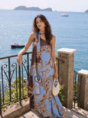 Elegant Bohemian Paisley Satin Maxi Dress