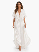 Casual V-Neck Fringe Flowing Maxi Dress