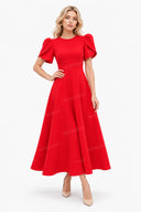 Elegant High-neck Bud Sleeve Midi Dress