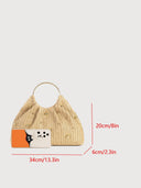 Beaded Woven Straw Ring Handle Handbag