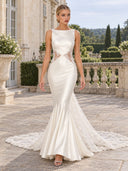 Elegant Satin Mermaid Lace Panel Evening Gown