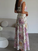 Floral Lace-Stitched Two-Piece Maxi Dress