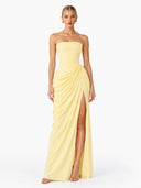 Strapless Pleated Slit Maxi Dress