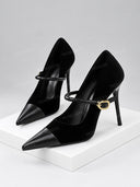 Buckle Strap Cap Toe Stiletto Pumps