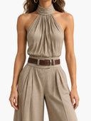 Minimalist High-Neck Off-Shoulder Jumpsuits