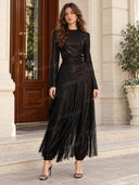 Elegant Long Sleeve Top & Fringe Pants Two-Piece Set
