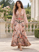Elegant Lace Panel Printed Maxi Dress