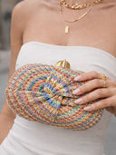 Rainbow Multicolor Braided Oval Hard-Shell Evening Handbag