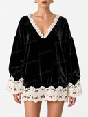 Exquisite Lace Velvet Loose Mini Dress