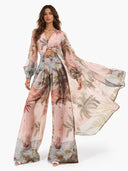Retro Tropical Ship Print Sheer Chiffon Blouse