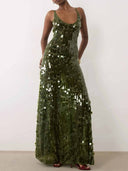 Elegant Sleeveless U-Neck Sequin Maxi Dress