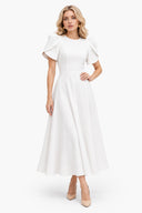 Elegant High-neck Bud Sleeve Midi Dress