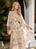 Irregular Hem Printed Chiffon Maxi Dress