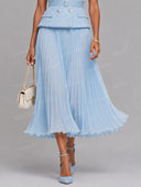 Tweed Peplum Blazer & Pleated Midi Skirt Set