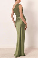 Elegant One Shoulder Neck Pleated Party Maxi Dress