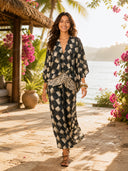Casual Abstract Plaid Print Kimono Sleeve Maxi Dress