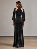 Velvet High Neck Cutout Cape Sleeve Maxi Dress