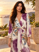 Elegant Watercolor Print Satin High-Waist Maxi Skirt