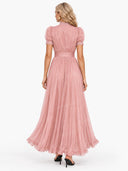 Elegant Lace Trim Pleated Chiffon Maxi Dress