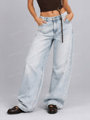 Retro Washed High Waist Barrel Leg Jeans