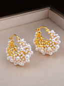Pearl Cluster Gold Hoop Earrings