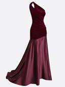 Elegant Velvet Satin Ruched Party Maxi Dress