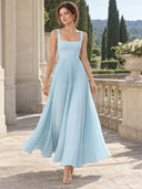 Elegant Square-neck Pleated Maxi Dress