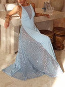 Elegant Sequin Mesh Panel Maxi Dress