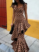 Brown Polka Dot Maxi Dress