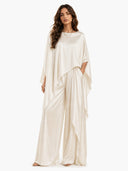 Elegant Satin Cape Wide-Leg Pants Set