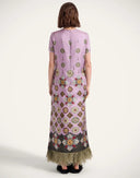 Boho Baroque Print Feather Trim Maxi Dress