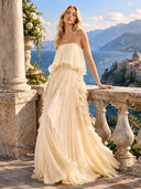 Elegant Strapless Pleated Ruffled Chiffon Maxi Dress