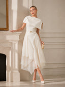 Elegant Off-Shoulder Pleated Midi Dress