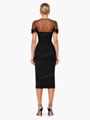 Elegant Sweetheart Neck Mesh Sleeve Bodycon Midi Dress