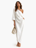 Elegant One-Shoulder Draped Maxi Dress