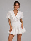 Minimalist Puff Sleeve Blouse & Pleated Mini Skirt Set