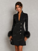 Minimalist Feather Cuff Tailored Mini Blazer Dress
